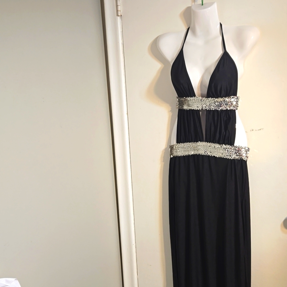 12) NYE Black Silver Sequin Dress